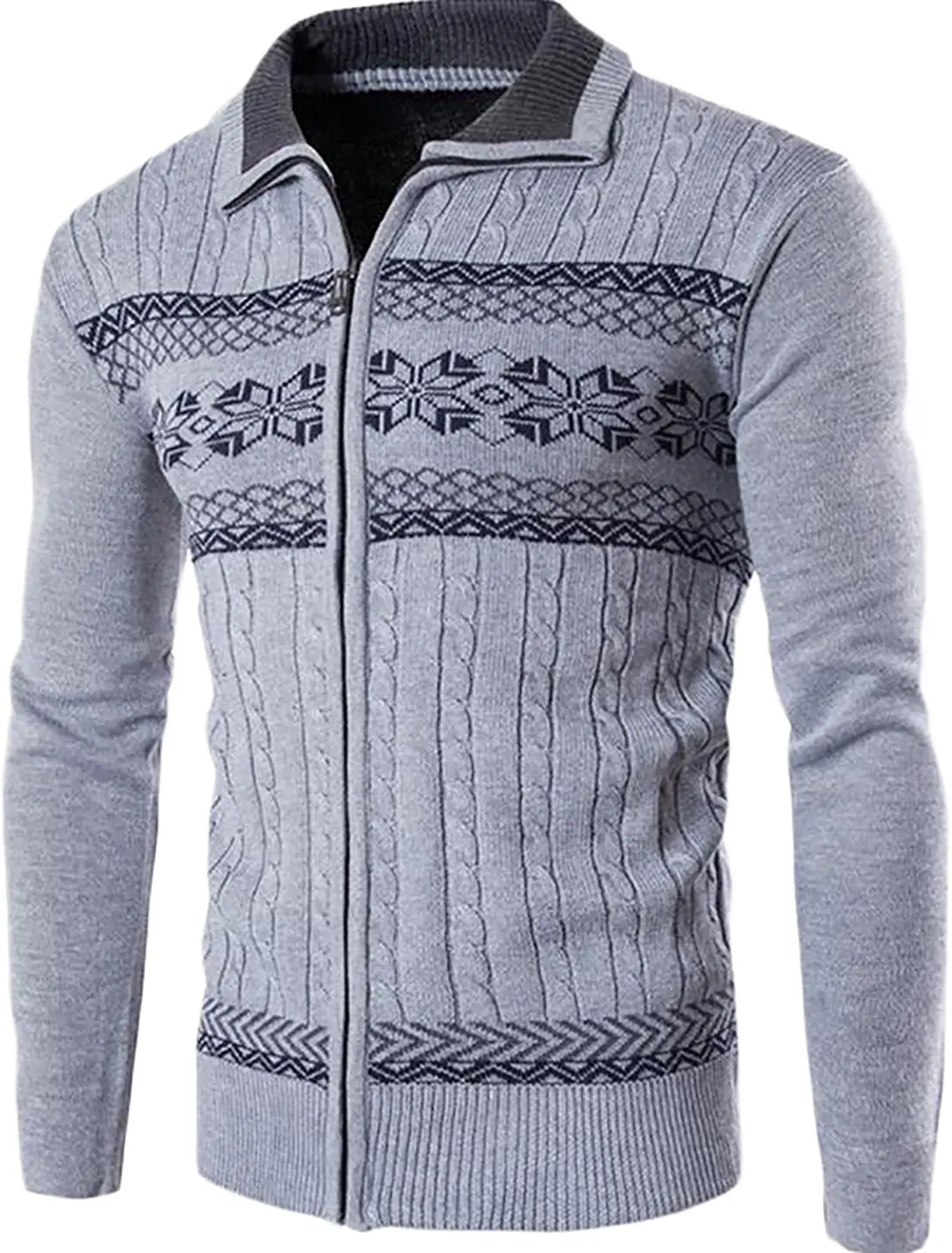Keaac Mens Casual Slim Full Zip Thick Knitted Cardigans Sweaters