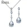 RAKOL Chinese Jewelry Supplier Wholesale Long Pendant Teardrop Crystal Stone Necklace Earrings Set For Women S317