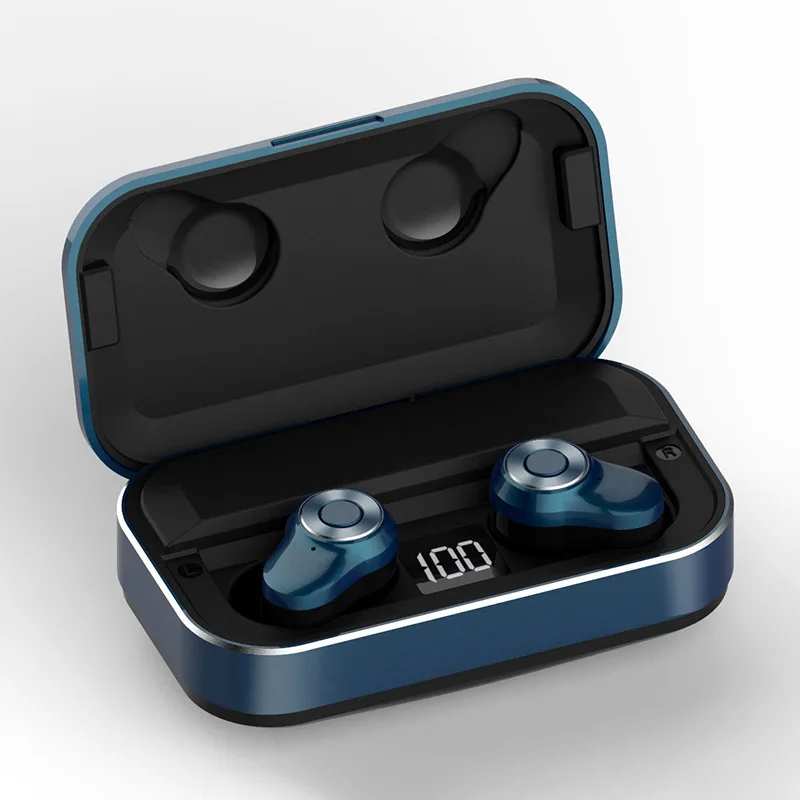 

hot selling new stereo twins earphones wireless earbuds with power bank double earset, Black;blue;silver