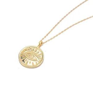 18k Gold Coin Eye Pendant Necklace Dainty Everyday Disc Necklace for Women Gift