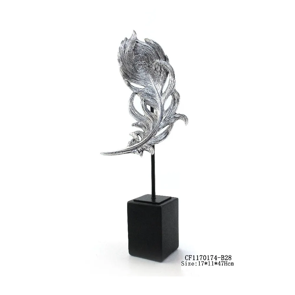 Custom Modern Luxury  Resin Silver Feather Shape Tabletop Creative Ornament Crafts factory