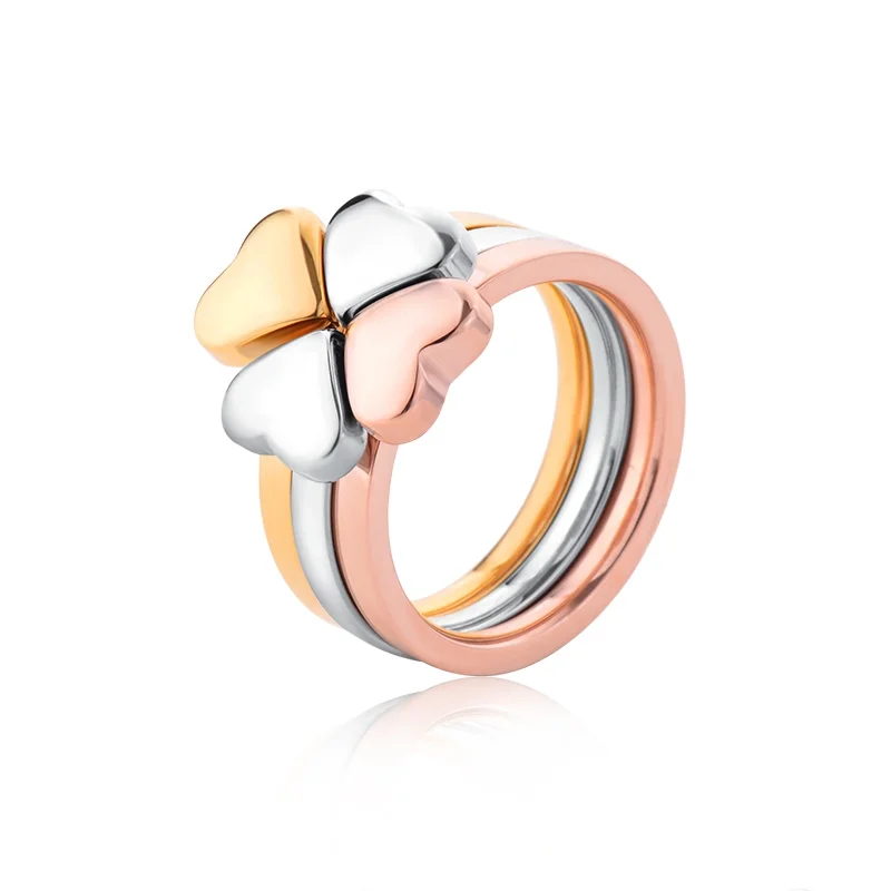 

BAOYAN Tri Color Stainless Steel Love Heart Clover Rings For Women, Multi color