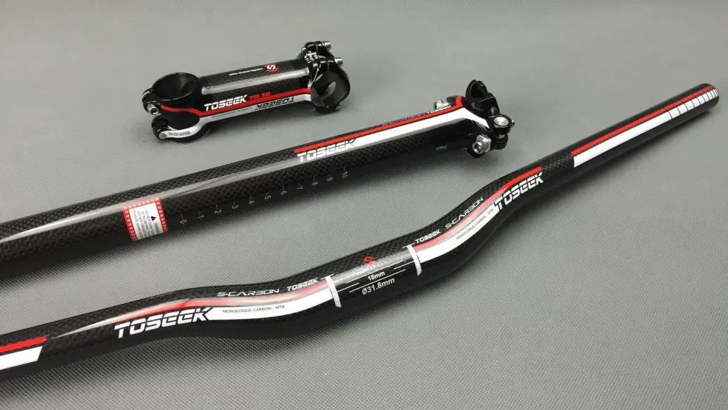 Details about   Toseek Full Carbon Fiber MTB Bike Flat Riser Bar Handlebar Stems Seatpost Set 