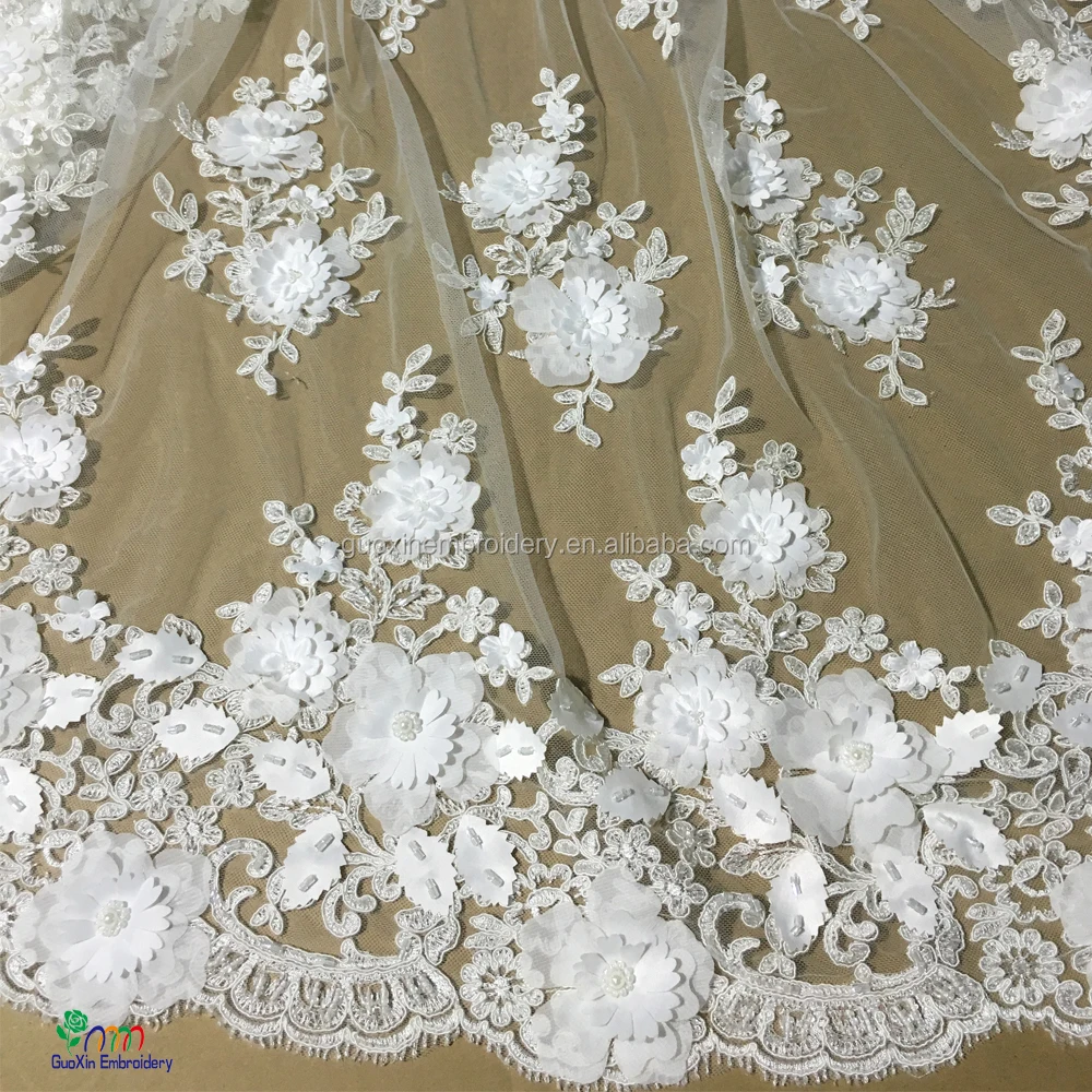 

2016 Most popular embroidery lace fabric with flower for bridal dress/ guipure 3d embroidery lace fabric manufacturer