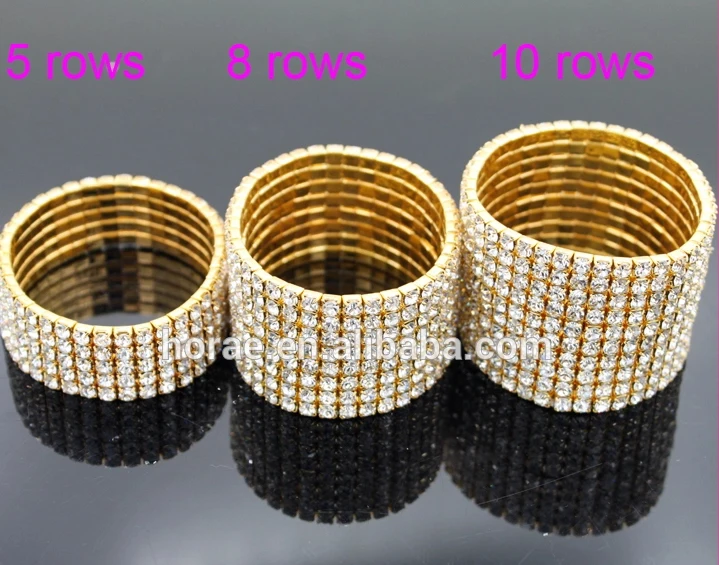 

Popular crystal rhinestone with gold plating color 5 rows elastic strass napkin ring