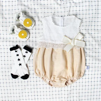 

F10672A New arrived fashion little girl baby summer sleeveless cotton rompers, As picture
