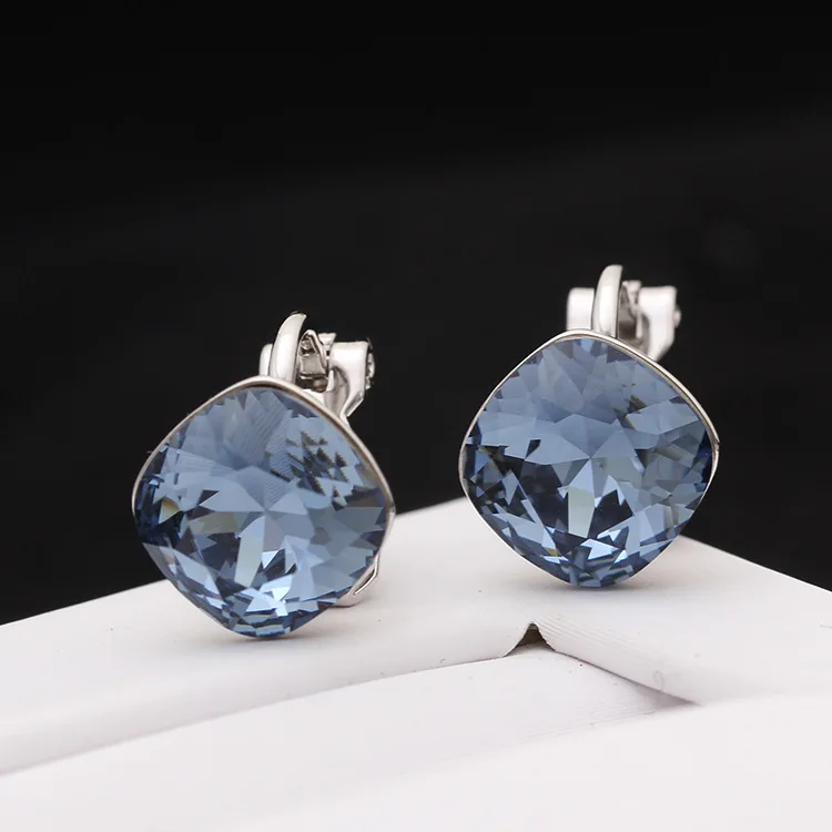 

High Quality Large Square Crystal Earrings Clip for Woman Party Jewelry Girl Gifts