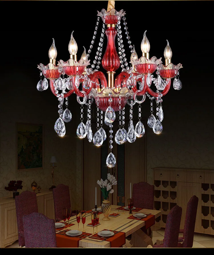 Wholesale red glass candle crystal Lamp Chandelier for Creative Hotel Romantic Cafe Lighting bedroom Internet Bar