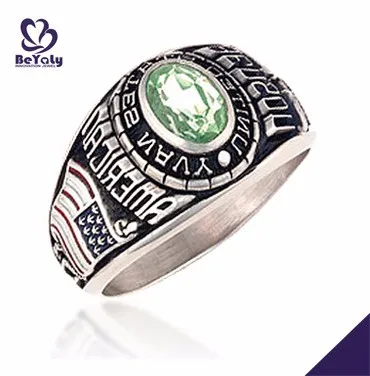 American Navy royal green & white cubic zirconia gemstone silver ring