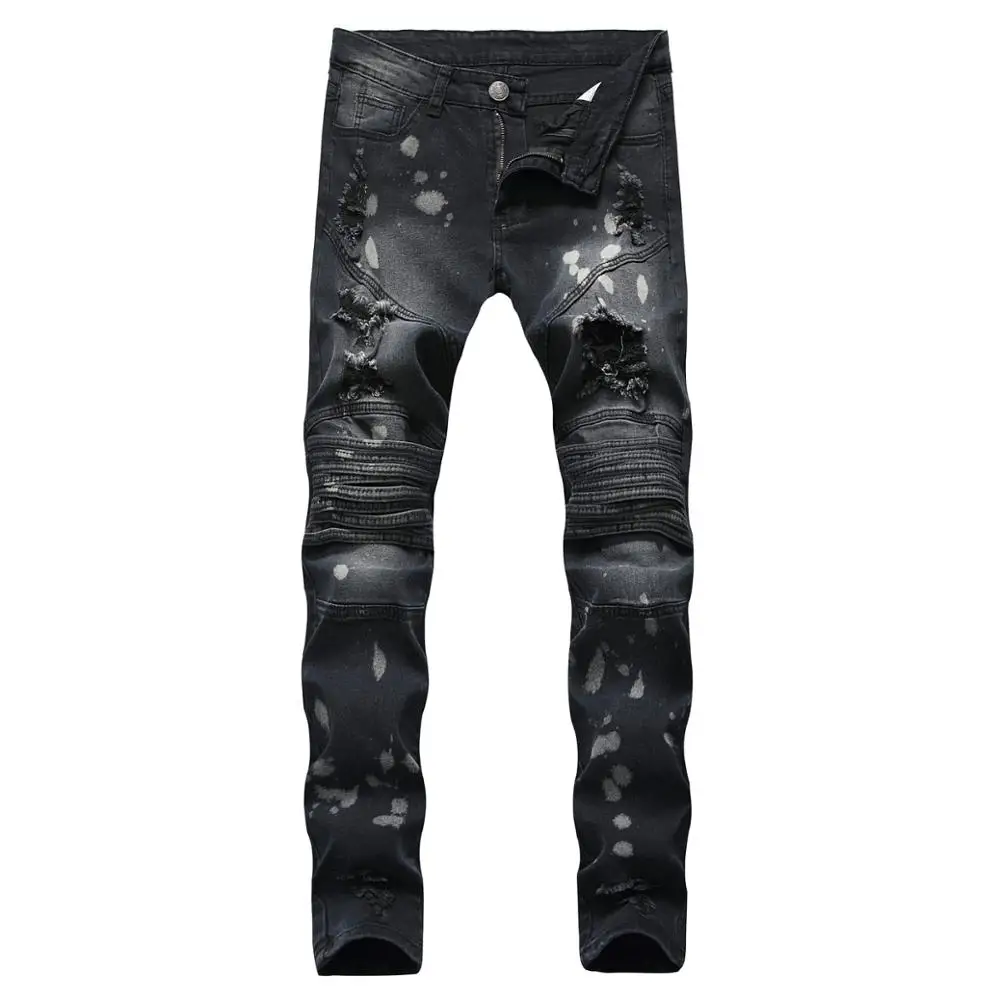 

High quality denim patch skinny biker jean men, As picture