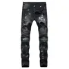 High quality denim patch skinny biker jean men