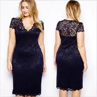 

Women Elegant V Neck 5XL Dresses Summer Plus Size Hollow Out Lace Dress