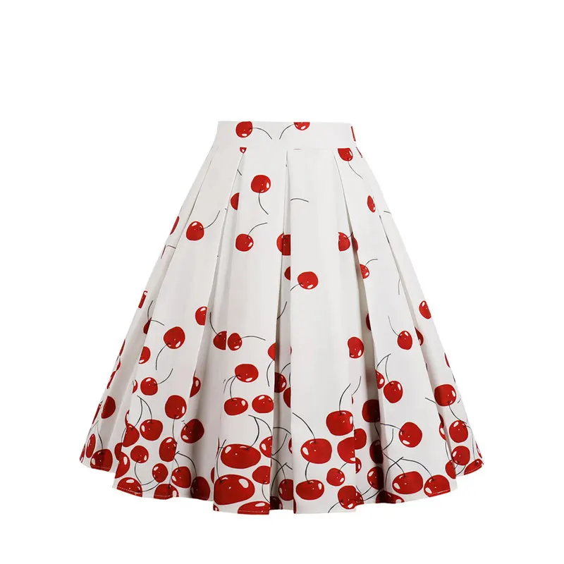 

Wholesale Cherry Print Pleated Skirt for Women, Red or customized