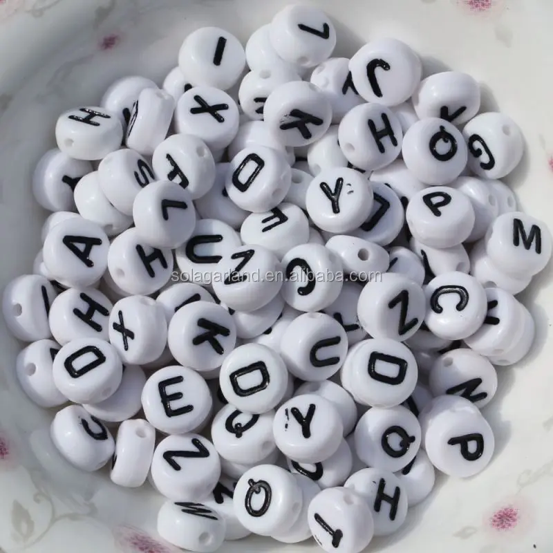 

4*7MM Acrylic White Coin Round Alphabet Letter Beads Single Letters Alphabet Cube Single Letter Beads A-Z, Various(can select)