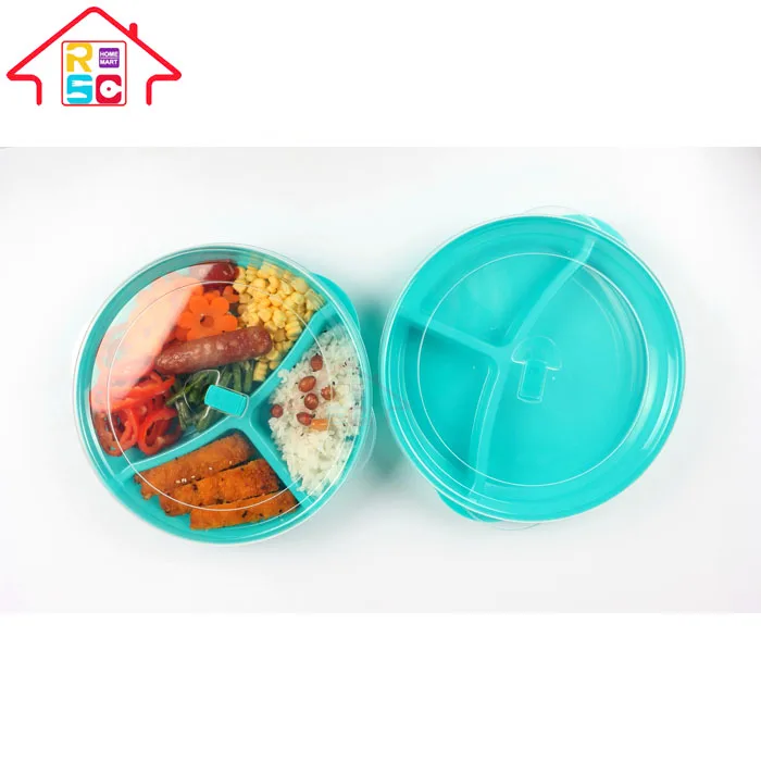 Set Of 6) Microwave Food Storage Tray Containers - 3 Section / Compartment  Divided Plates W/ Vented Lid