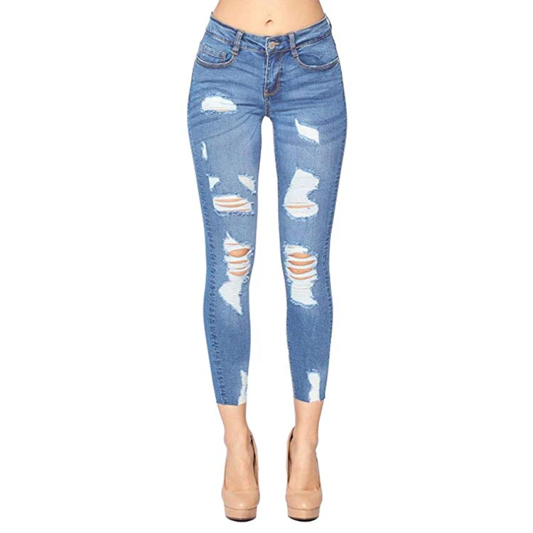 Light Blue Ripped Skinny Jeans Womens Online