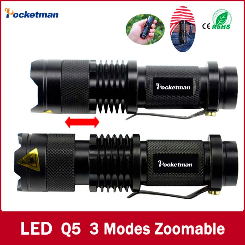 high quality Mini Black Brand 2000LM Waterproof LED Flashlight 3 Modes Zoomable LED Torch penlight free