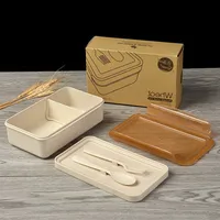 

Wholesale Biodegradable Food Container Lunch Box Set Tiffin Box Wheat Straw Bento Lunch Box With Cutlery