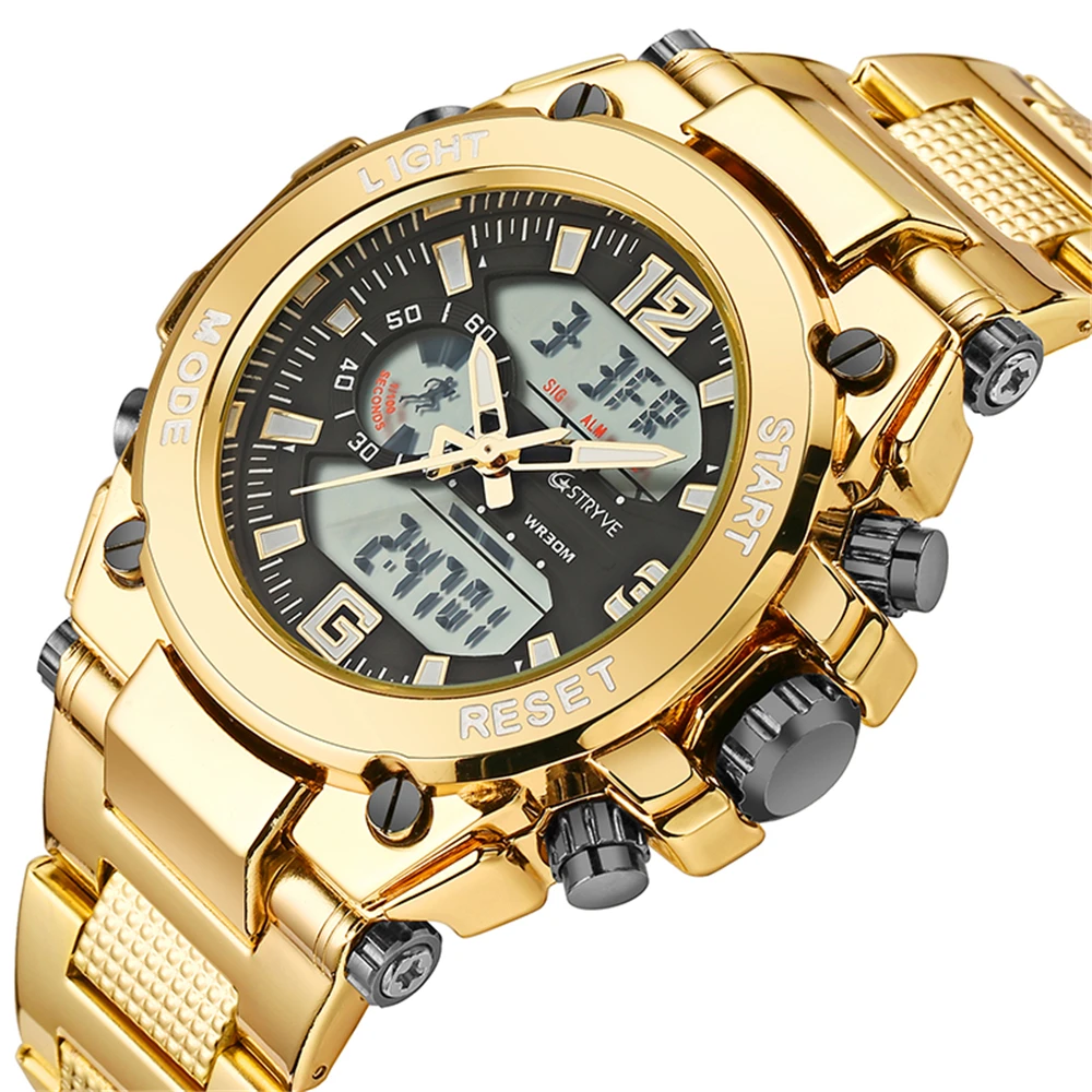 

Stryve Brand 8014 Steel Military Wristwatch 12/24 Hour Chrono Clock Waterproof Digital Quartz Sports Mens Watches montre homme