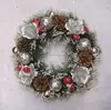 artificial decorative pvc Christmas wreath white tips silver ball leaf and cones decoration