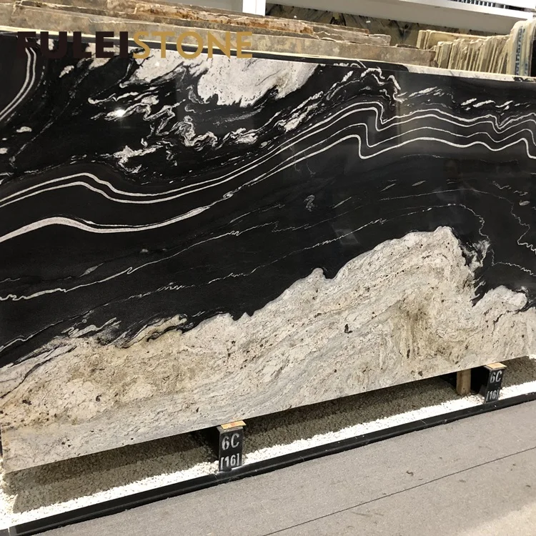 High End Building Material Polished Natural Black Horse Granite Big Slabs