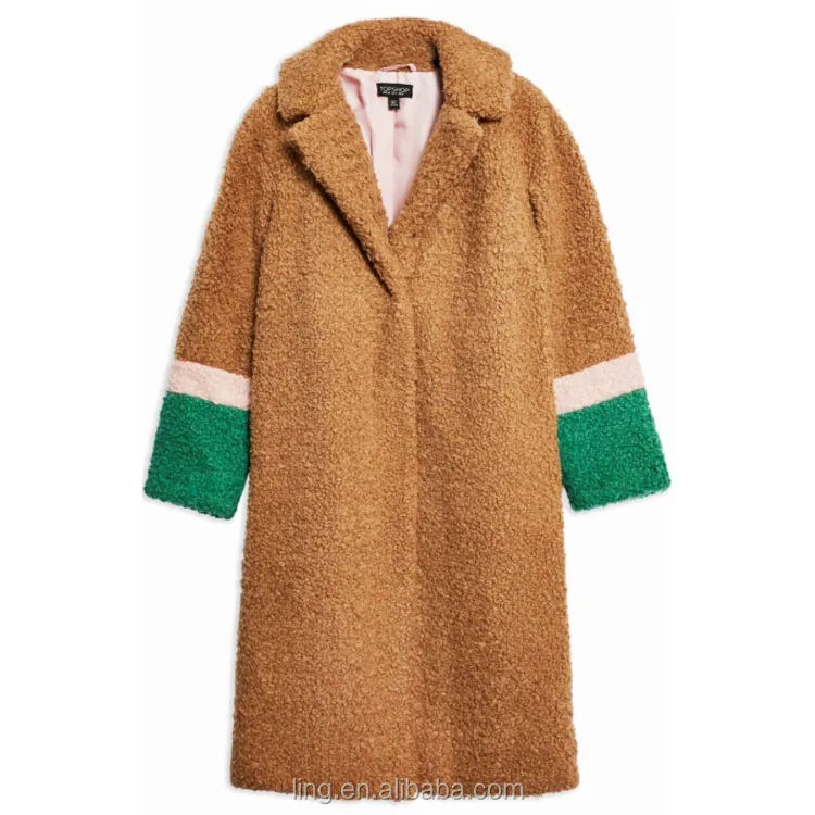 color block teddy coat