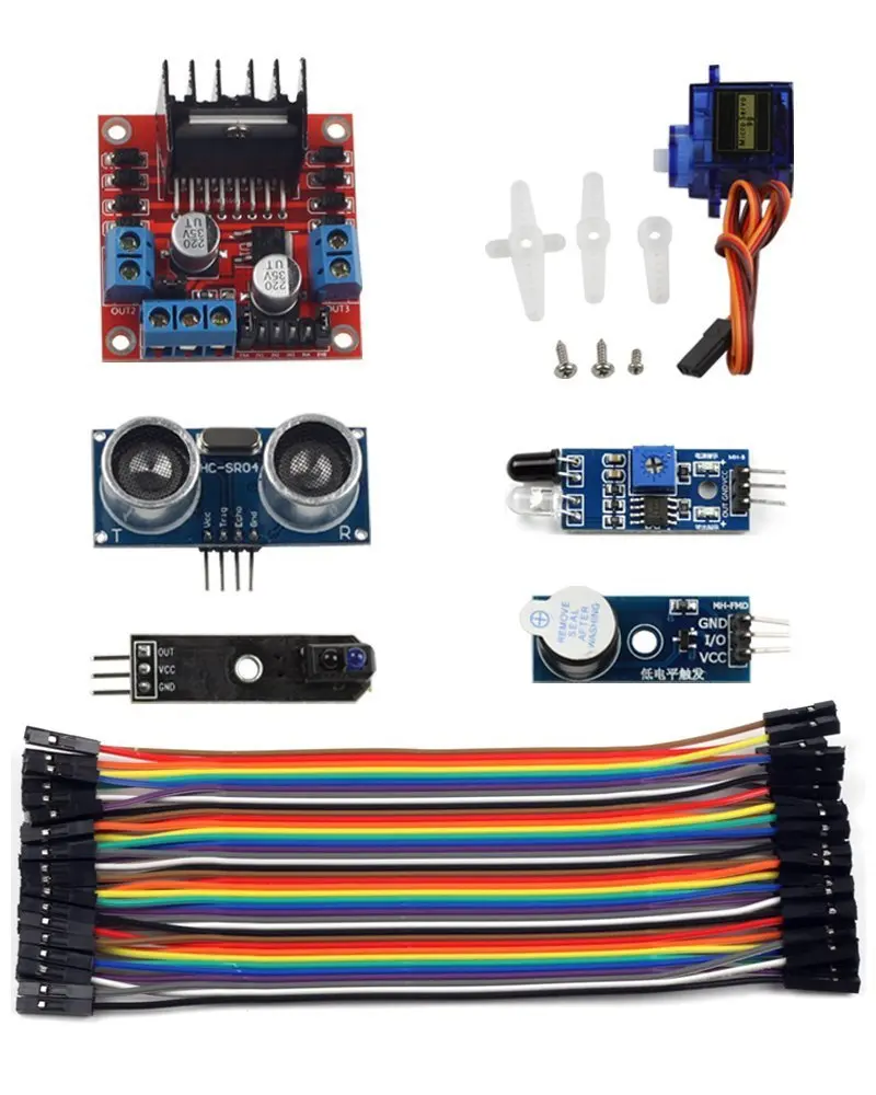 Buy Uctronics 6 Sensor Modules Smart Car Kit Hc Sr04 L298n Motor Driver Board Active Buzzer Infrared Obstacle Avoidance Sensor 40 Pin 10cm Dupont Cable For Arduino Raspberry Pi In Cheap Price On