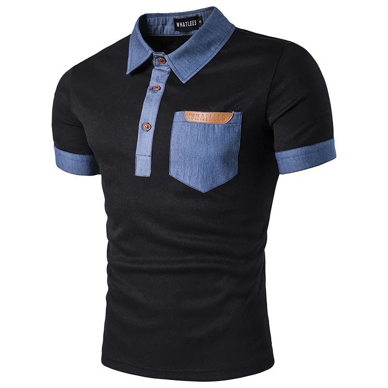 

Europe Style Summer Men Chest With Pocket Button Polo Shirt Tops, White,black