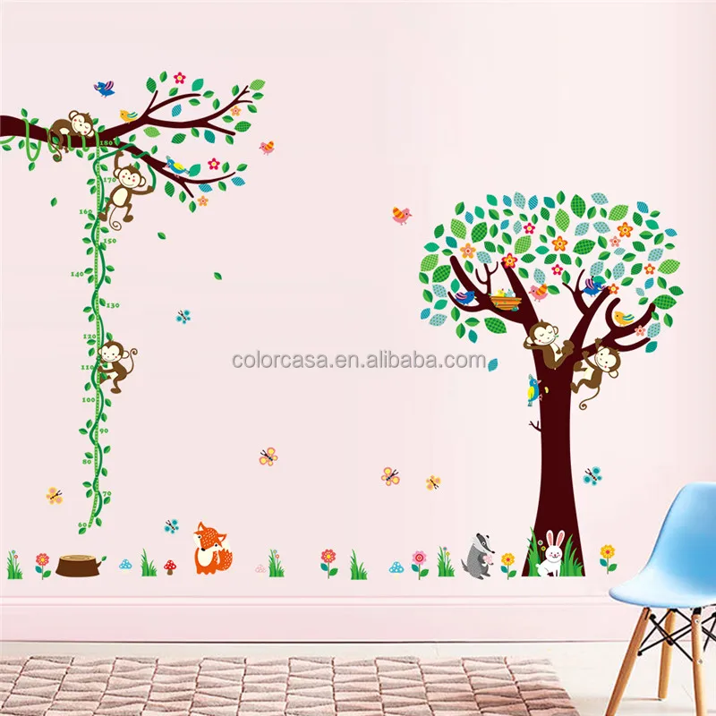 Colorcasa Dessin Anim&eacute; Singe Arbre Stickers Muraux Animaux Stickers Muraux Pour Chambre D'enfant En Gros UK D&eacute;cor &Agrave; La Maison (1225 + 1226 + 1227)