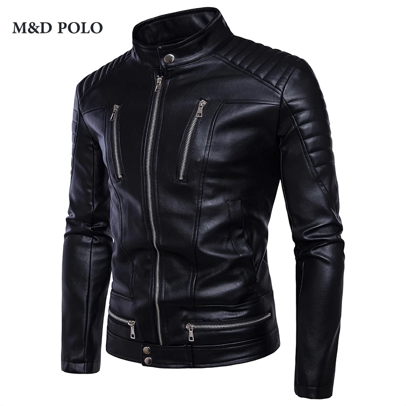 

Fashion Wholesale Multi Zipper Button Collar Men Punk Motorcycle Leather Jacket, Black