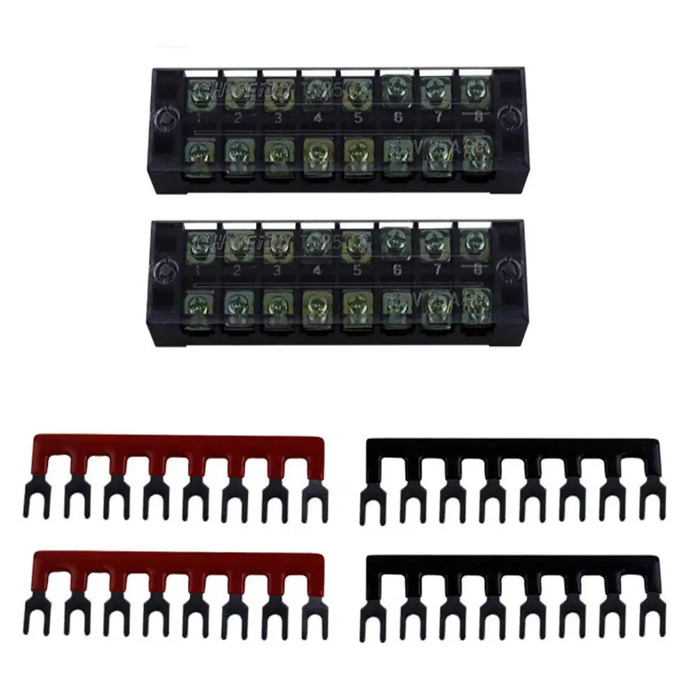 Eowpower 2Pcs 600V 25A Dual Row 8 Position Screw Terminal Strip and 4Pcs 400V 25A 8 Position Black/Red Pre Insulated Terminal Barrier Strip