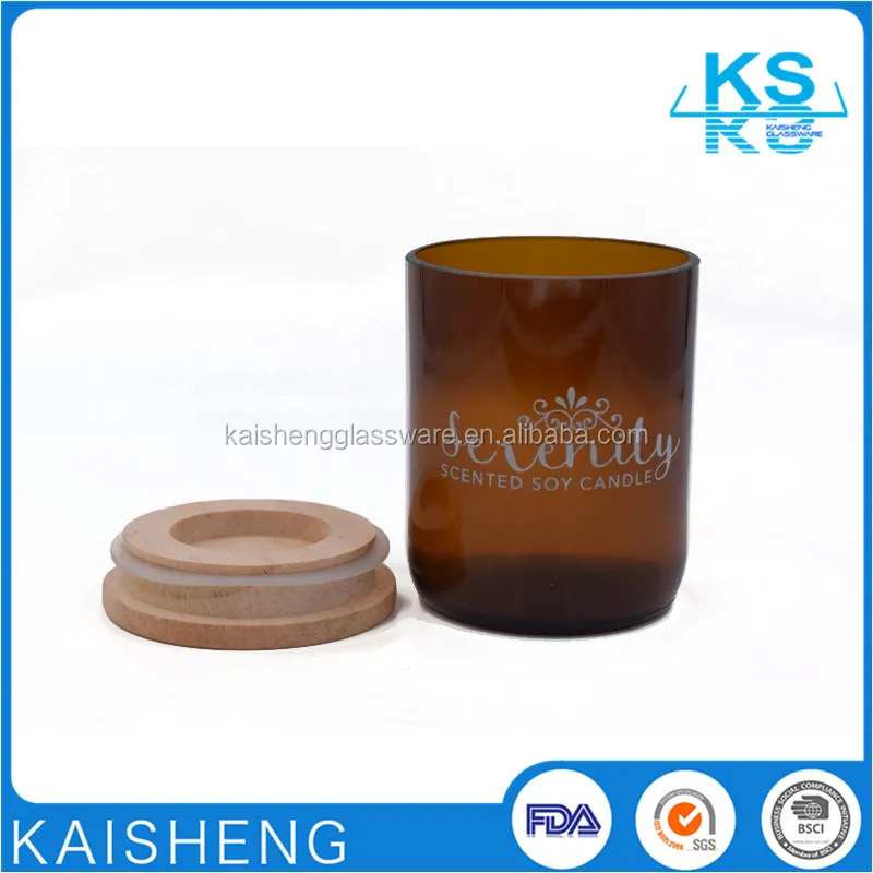 
Wholesale recycled amber glass har with wooden top with OEM logo 
