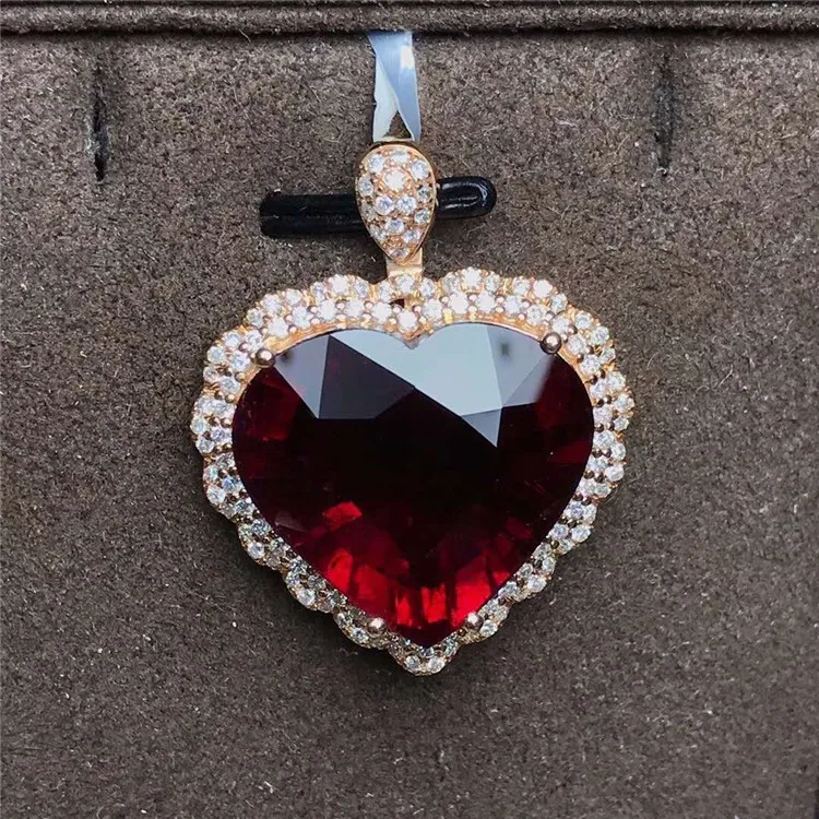 

SGARIT natural big stone pendant jewelry 18k gold real diamond 18.98ct red tourmaline heart pendant jewellery