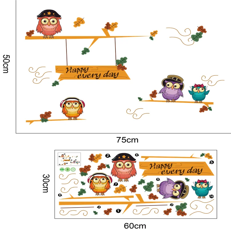 
wholesale custom magic waterproof sticker cute owl tree wall sticker for home decor 