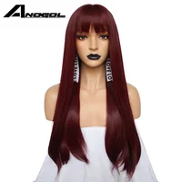 

Anogol Wine Red Synthetic Wig Heat Resistant Machine Wigs