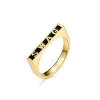 

Custom Hiphop gold jewelry buzzword SWAG black enamel Sterling silver bar ring