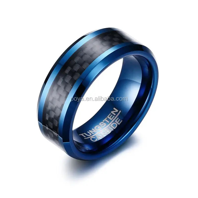 

Tungsten Rings for Men Wedding Bands Men Ring Jewelry Men's Carbon Fiber Tungsten Carbide 8mm Engagement WOMEN'S Bar Setting, Blue