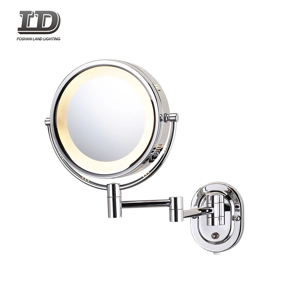 8 Inch Lighted Wall Mount Makeup Mirror with5x Magnification nickel finish double side led beauty mirror for bathroom spa hotel