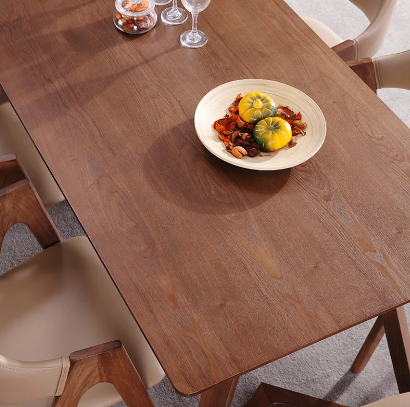 Simple Korean Style Home Dining Room Furniture Walnut Mdf 6 Seater