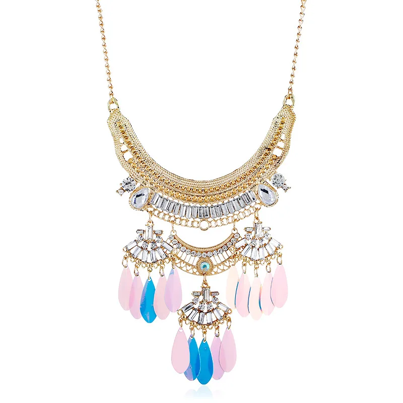 45厘米 80g 2018 最新时尚欧洲黄金金属波西米亚珠宝项链亮片流苏