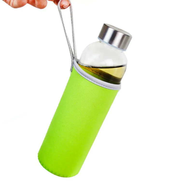 

Promotional Glass Bottle with Neoprene Sleeve Cover Glass Bottle For Water