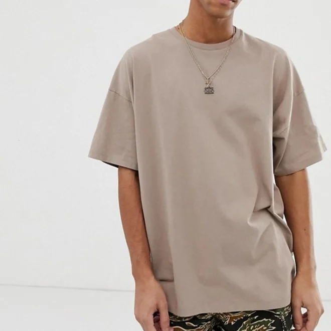 Summer Cheap High Quality mens beige crew neck oversized t-shirt