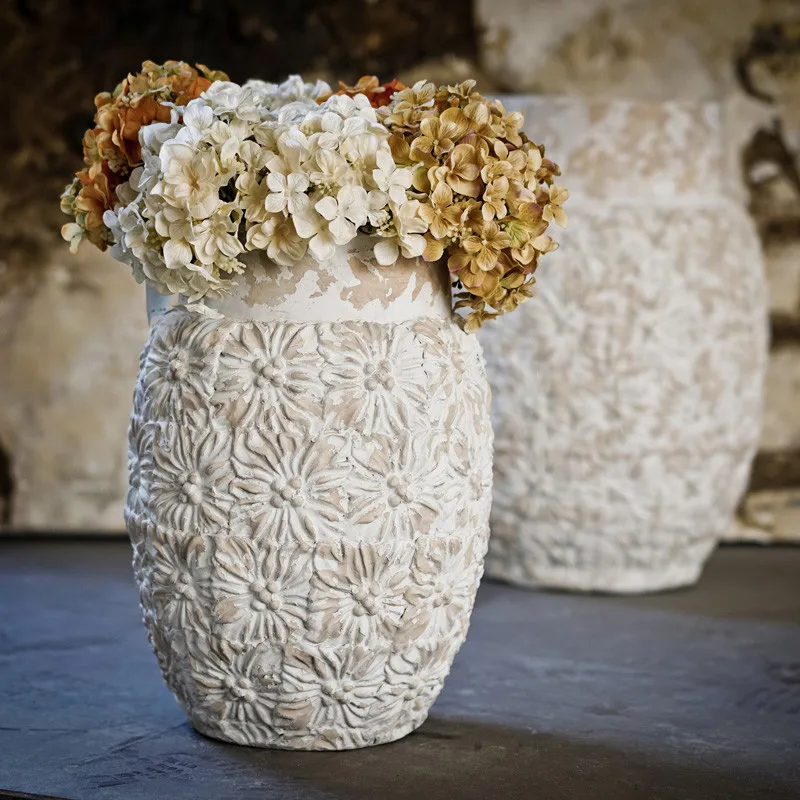 Fiber Cement Material Garden Decor Flower Pots Wholesale Shabby Chic