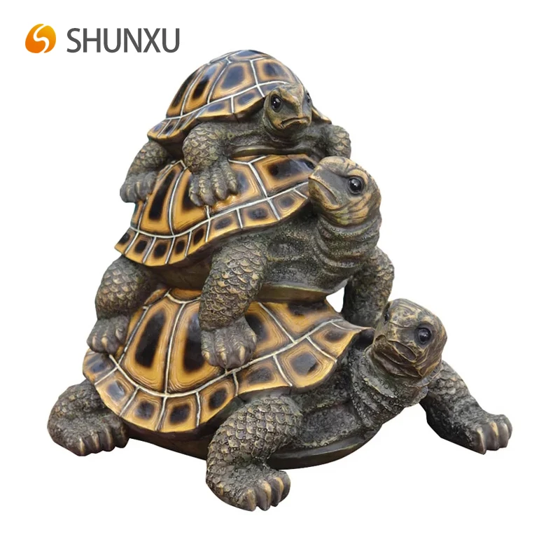 Vivid Real Life Polyresin Three S A Crowd Stacked Turtle Statue