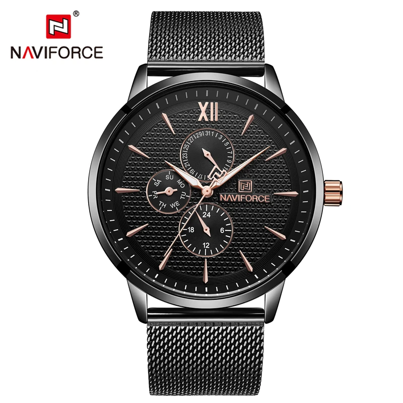 

NAVIFORCE 3003 Brand Men's Business Fashion Quartz Wrist Watch Stainless Steel Mesh Strap Casual Watches Relogio Masculino