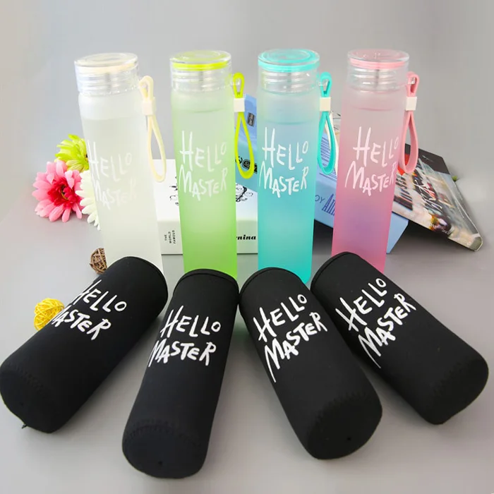 

UCHOME Cheap Portable Frosted Glass Drinking Bottle Water Tube Cup Glass Wholesale Water Bottle, White;blue;green;pink