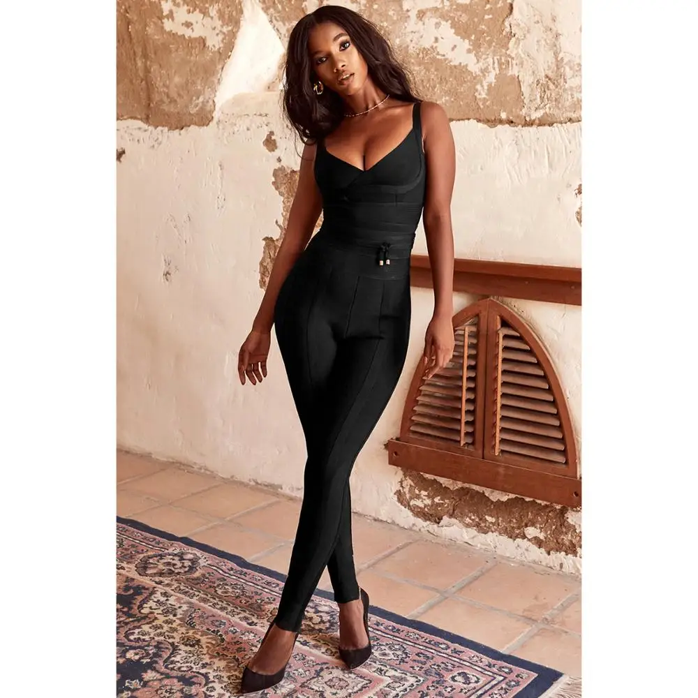 

ADYABY One Piece Black Sexy V-neck Bodysuit Strap Slim Backless Spring Breathable Jumpsuits Women