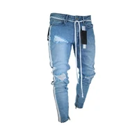 

Europe and the United states cross-border exclusively for fashionable style men's jeans trendy elastic broken zipper small-legge