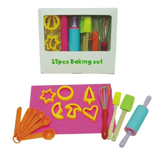 
kids cooking and baking set 17pcs silicone cupcake cups brush spatula cookie cutter 