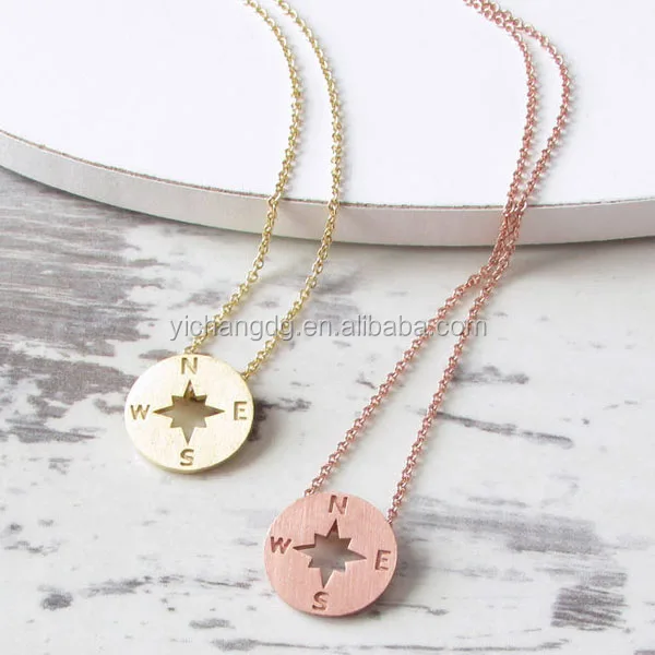 

Rose Gold Plated Stainless Steel Homeward Bound Mini Compass Necklace, Silver;gold;rose gold;black and blue